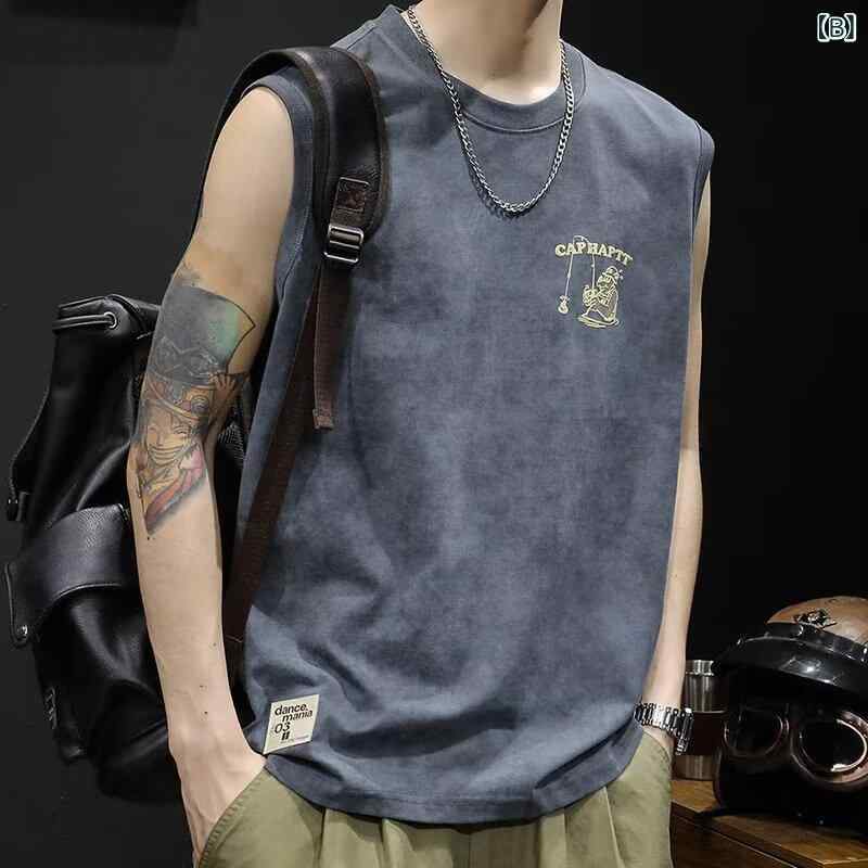 タンクトップ メンズ 男性用 ポリエステル ノースリーブ カジュアル スタイル 部屋着 アウトドア ブラック グレー グリーン