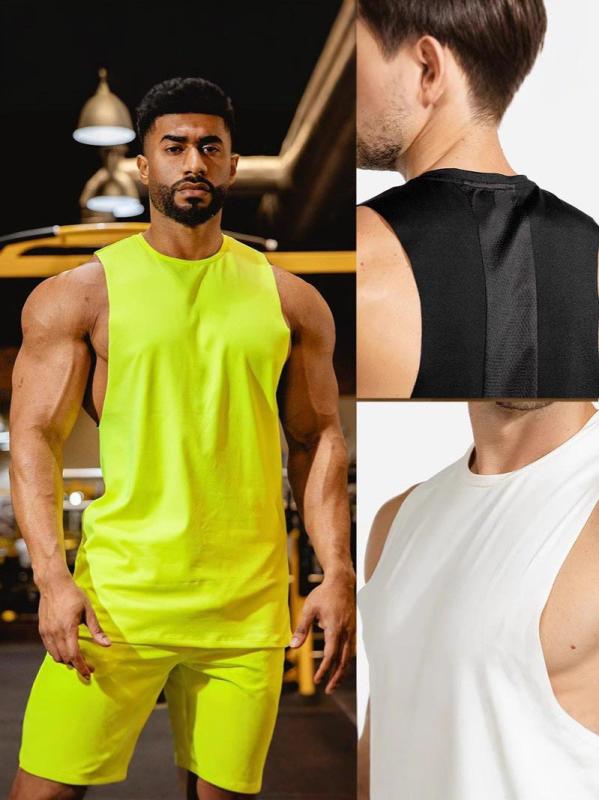 メンズ スポーツタンクトップ ランニング トレーニング ポリエステル 接触冷感 吸湿速乾 ノースリーブ ジム 運動着 普段使い アウトドア 白 黒 黄色 蛍光緑