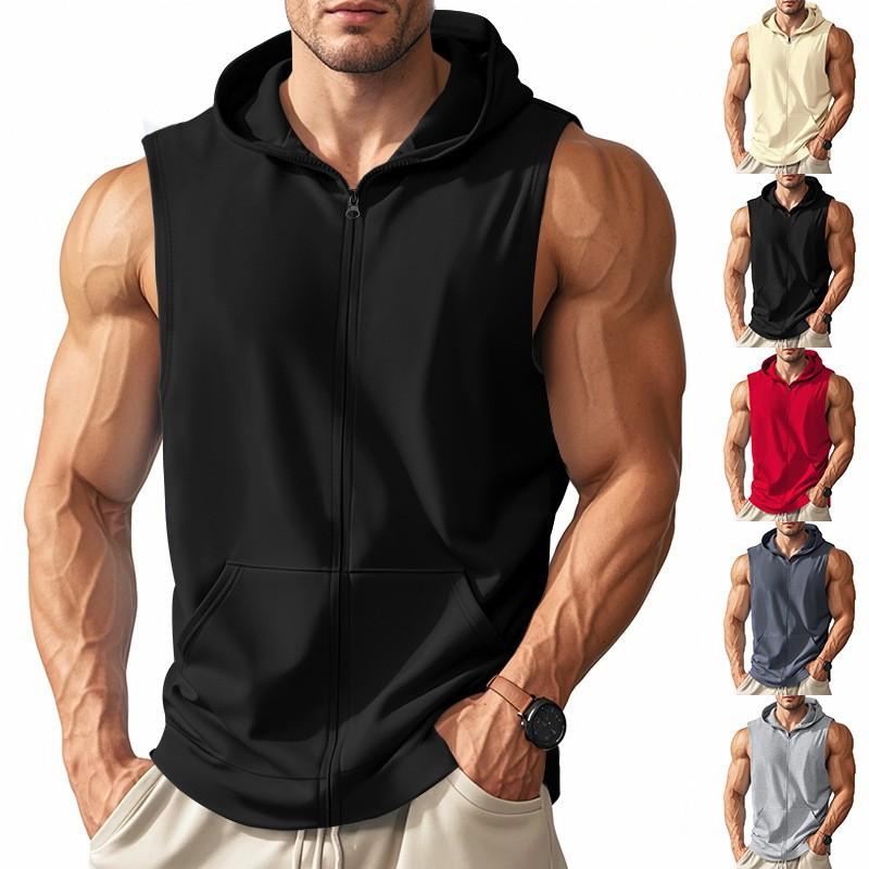 メンズ スポーツ ベスト パーカー カジュアル 接触冷感 撥水加工 無地 トレーニング ランニング ウェア..