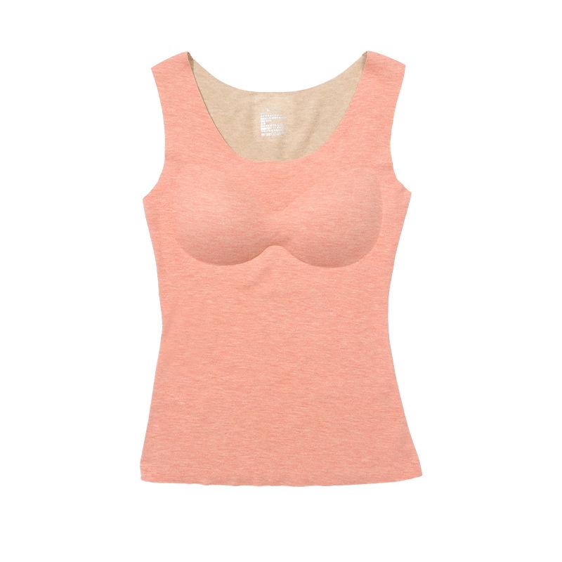 ベスト レディース 婦人用 秋冬 暖かい 防寒 インナー 肌着 ウール 絹 胸パッド付き Uネック 無地 アク..