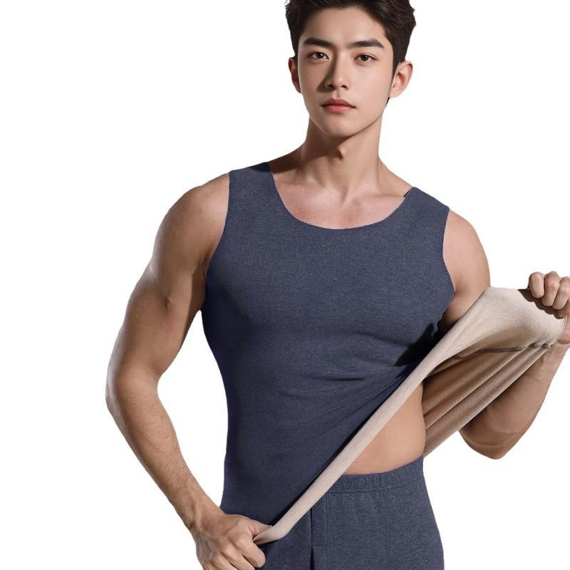 メンズ 保温ベスト 男性用 防寒肌着 アクリル 遠赤外線 無地 Vネック あったかインナー