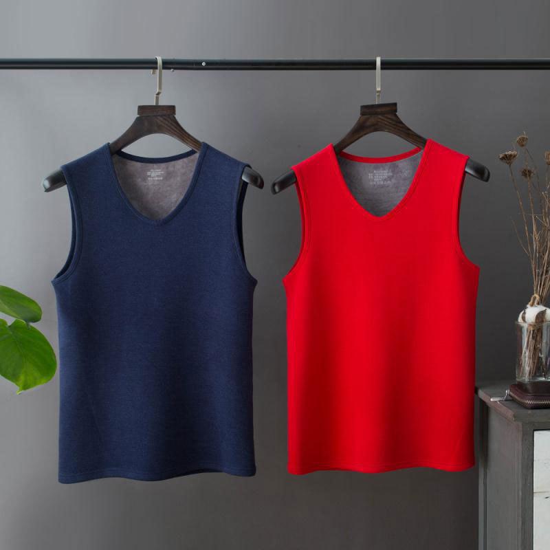 メンズ 秋冬 保温ベスト 裏起毛 厚手 Vネック 大きいサイズ コットンタッチ インナーベスト 部屋着 普段使い ブラック 黒 グレー 紺2