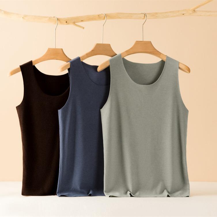 メンズ 保温肌着 ベスト 男性用 インナーシャツ Tシャツ カットソー ラウンドネック ポリエステル 無地 シンプル 伸縮性 スリム 紺色 ブラック デニムブルー ライトグレー ダークグレー カーキ 秋冬2