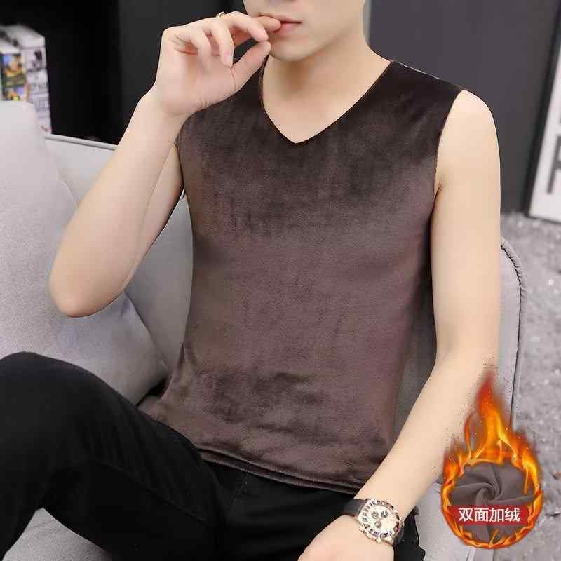 メンズ 保温ベスト Vネック アクリル 深咖 深灰 藏青 超厚 裏起毛