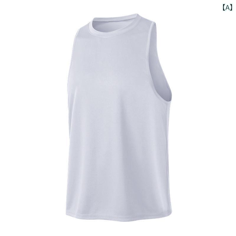 メンズ スポーツ用タンクトップ ランニング トレーニング ノースリーブ ポリエステル 吸湿速乾 接触冷..