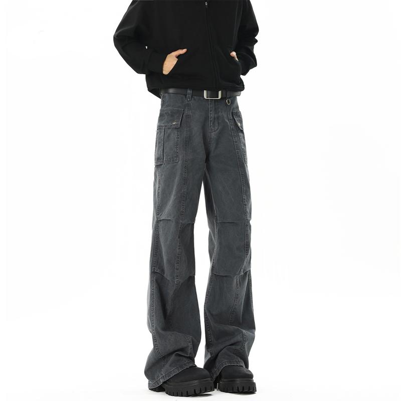 パンツ メンズ カーゴパンツ ワークパンツ グレー ゆったり ストレート ウォッシュ加工 グレー ポケット 普段使い