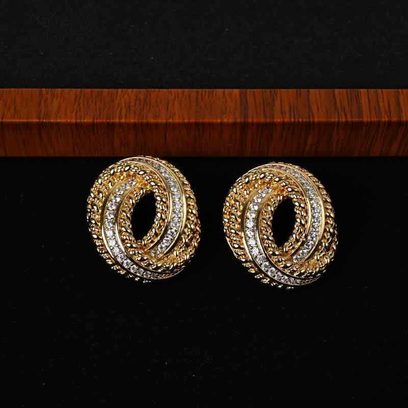 イヤリング レディース レトロ アンティーク調 幾何学模様 電気メッキ加工 麻の葉模様 フルジルコニア 文芸的 秋冬