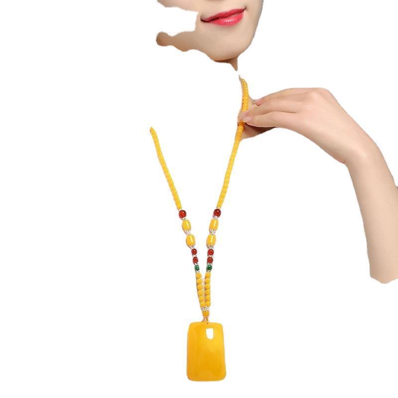 ネックレス メンズ レディース 琥珀 ハニーアンバー ペンダント 普段使い 琥珀原石 無事御守 電気メッキ加工 研磨