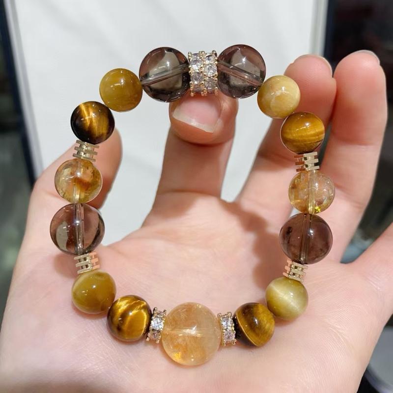 ブレスレット レディース メンズ 男性用 金虎眼石 黄水晶 茶水晶 オリジナルデザイン 銅製 金具 ラッキ..
