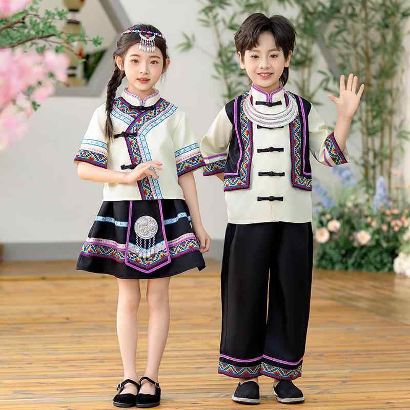 子供用 民族衣装 セットアップ 半袖トップス スカート ズボン 祭り 舞台衣装 ポリエステル