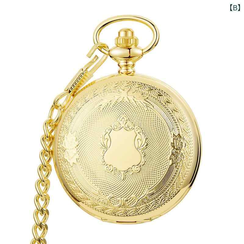 懐中時計 男性用 女性用 学生用 機械式 スケルトン 蓋付き レトロ アンティーク ペンダント ネックレス 古銅色 金色 銀色 黒2