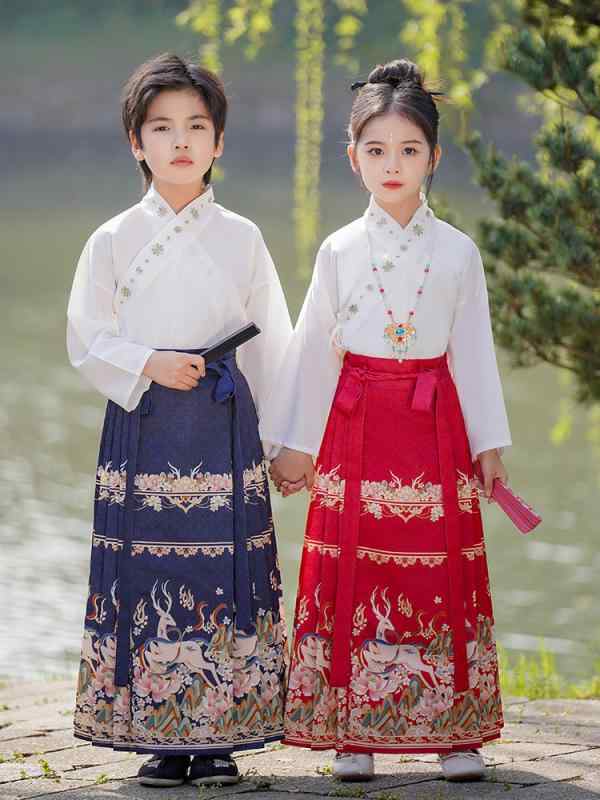 子供用 チャイナドレス セットアップ 唐装 漢服 スカート トップス 中国風 古風 イベント 衣装 ポリエ..