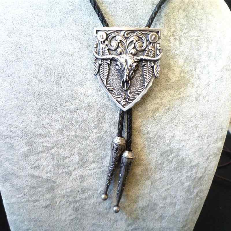 ボロタイ 男女兼用 ウエスタン ネクタイ ペンダント 亜鉛合金 電気メッキ加工 彫刻 牛革 幾何学模様 アロー型 ギフト2