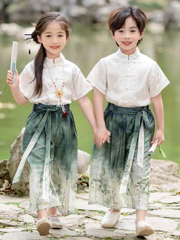 キッズ チャイナドレス ガールズ 唐装 半袖 パンツ スカート 中華風 コスチューム 幼稚園 イベント 衣..