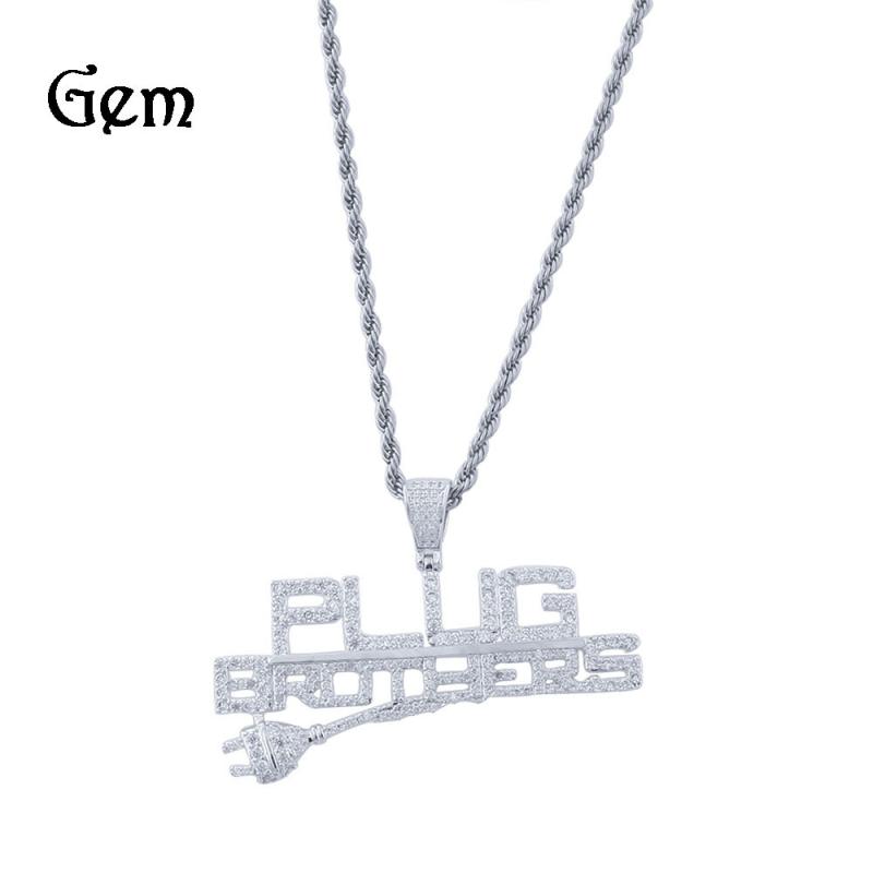 ネックレス メンズ 男性用 ヒップホップ パンク スタイル 銅 ジルコニア アルファベット ペンダント 14..