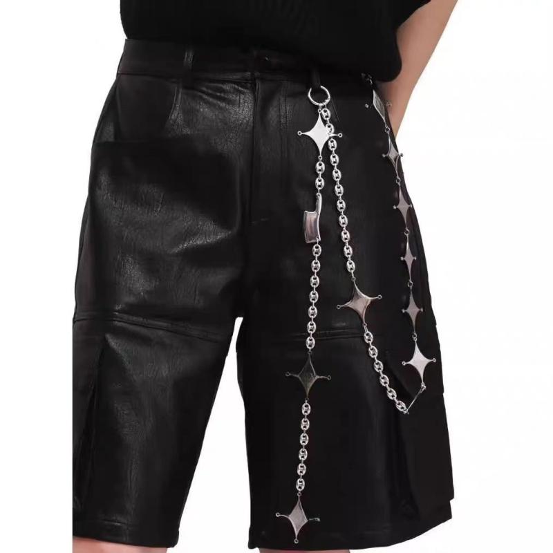 腰チェーン 男性用 本革 羊革 ミラーロゴ付き 多機能 ネックレス 128cm 14cm