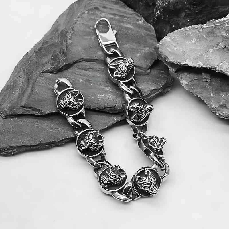 ブレスレット メンズ 男性用 チタン鋼製 竜 龍 スティールカラー レトロ ヴィンテージ風 パンクスタイ..