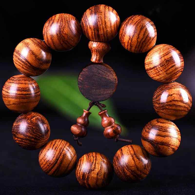 ブレスレット メンズ 海南黄花梨 虎模様 紫油梨 木珠 男性用 アクセサリー