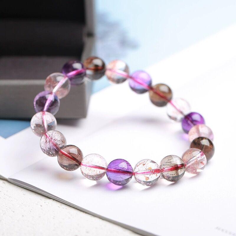 ブレスレット レディース 天然水晶 スーパーセブン 三輪骨幹水晶 散珠 ストロベリークォーツ ビーズ メンズ アクセサリー ジュエリー ラウンド 8mm 10mm 12mm 14mm