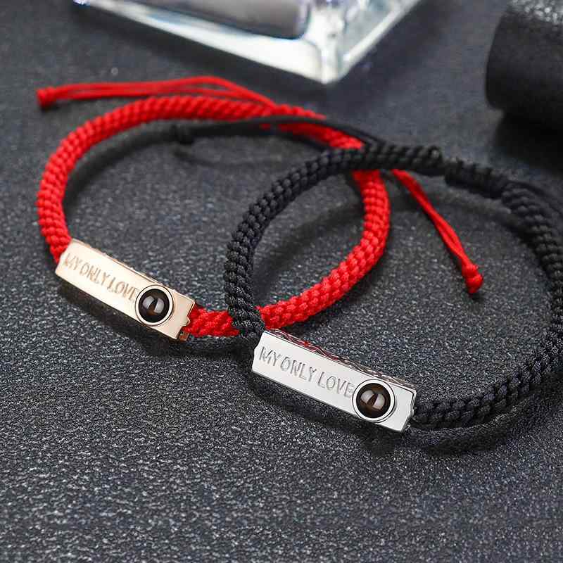 ブレスレット ペア s925 シルバー ラブ 投影 シンプル ファッション アクセサリー 白金色 黒紐 赤紐 ローズゴールド