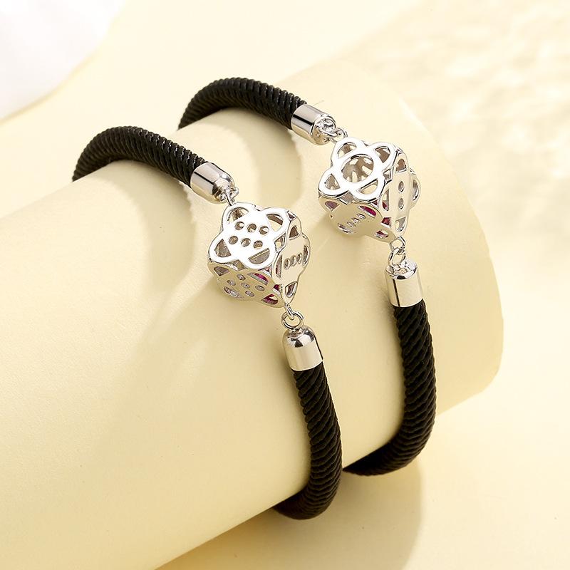 ブレスレット ペアアクセサリー シルバー925 四つ葉 クローバー サイコロ さいころ 鏤空 くり抜き デザ..