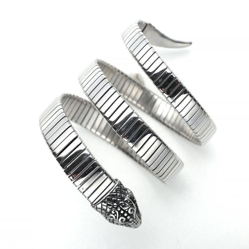 ブレスレット 男性用 チタン鋼 スネーク スカル 多重巻き オープン 不锈钢 バングル レトロ ファッショ..