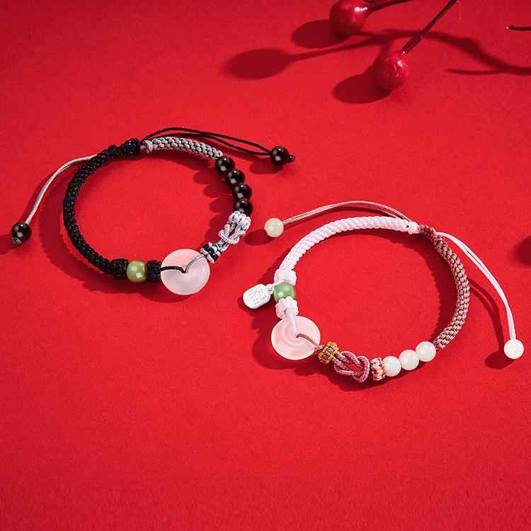 ブレスレット レディース メンズ 福牌 同心結 ペア 手編み ミサンガ風 エスニック アジアン テイスト パステルカラー2