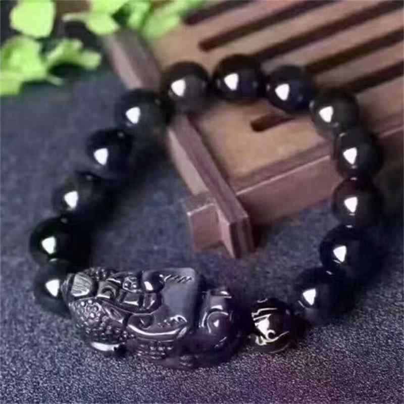 ブレスレット メンズ レディース メキシコ産 黒曜石 貔貅 ヒキュウ 彫刻 ラッキーアイテム お守り 縁起物