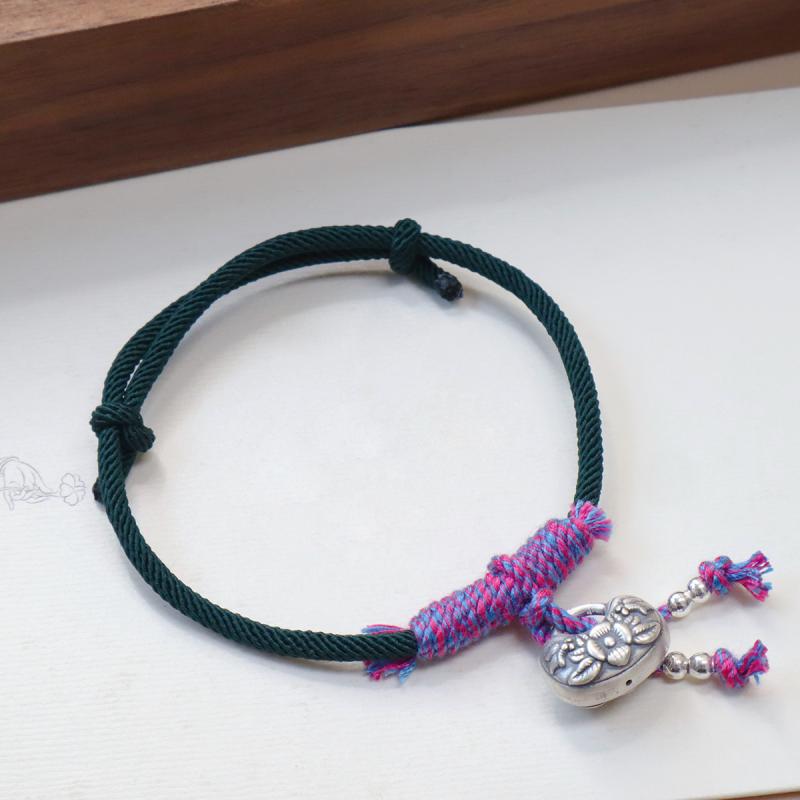 ブレスレット 男女兼用 銀 ダルマ 祥雲 手編み ラッキーアイテム 手作り アクセサリー