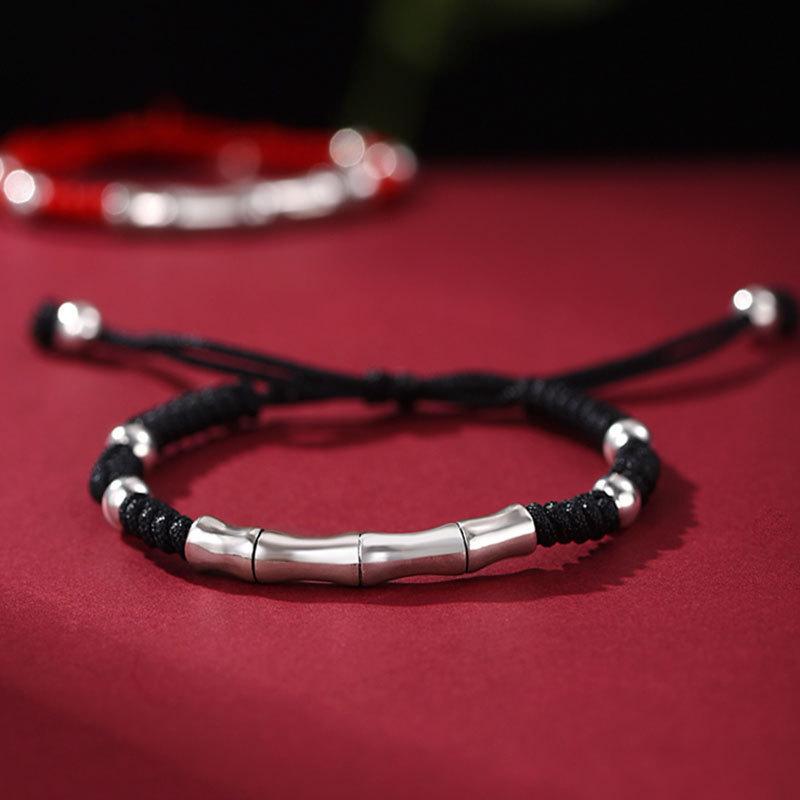 ブレスレット 男女兼用 ペア 99銀 竹節 組み紐 本命年 赤 縁起物 ラッキーアイテム お守り