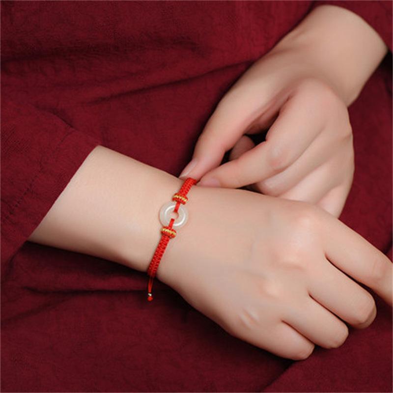 ブレスレット レディース メンズ 本命年 和田玉 平安扣 赤紐 ハンドメイド 手編み 民族風 クリスマス ..
