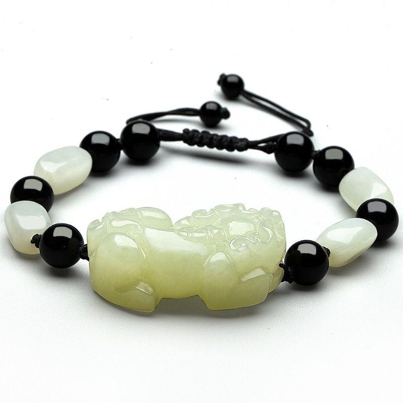 ブレスレット メンズ レディース 和田玉色 貔貅 招財 ラッキーアイテム ペア 黒 赤 ハンドメイド