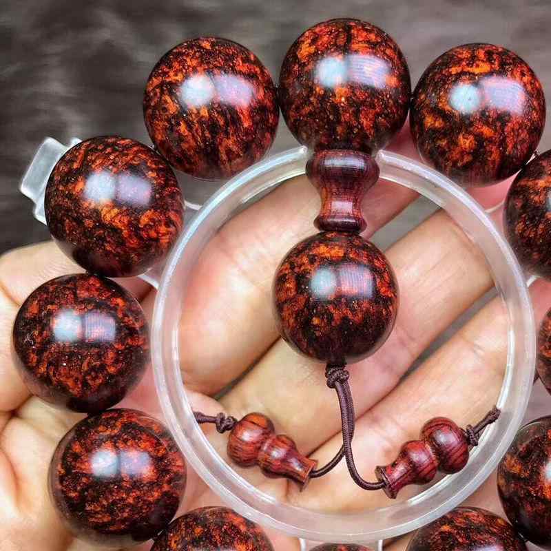 ブレスレット メンズ 男性用 海南黄花梨 老料 瘤疤 鬼脸 虎皮紋 油梨 アクセサリー 数珠 木製 ウッド ..