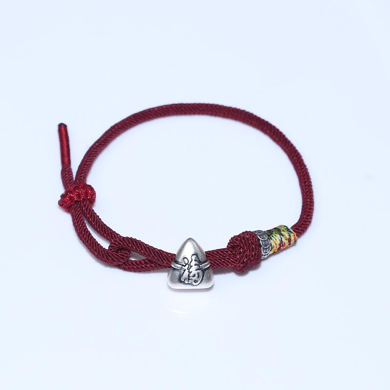 ブレスレット レディース メンズ S999 純銀 福粽 アクセサリー 五彩 手編み ラッキーアイテム 赤