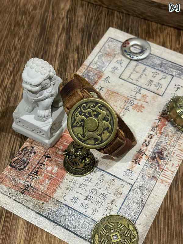 ブレスレット メンズ レディース 本命年 レザー バングル 青龍 白虎 玄武 朱雀 太極 八卦 牛革 ブレスレット 男女兼用 アクセサリー お守り ラッキーアイテム