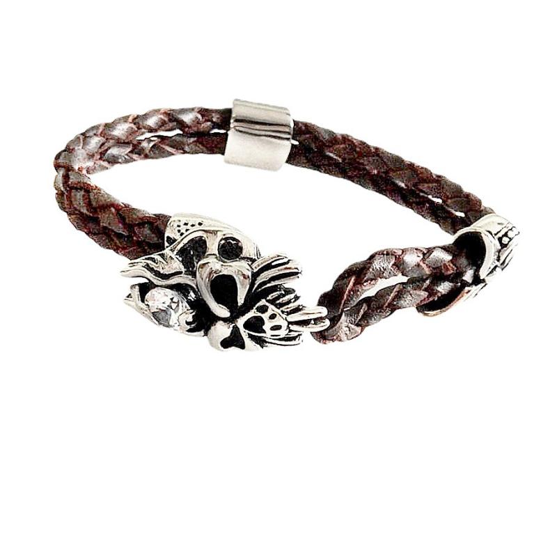 ブレスレット メンズ 男性用 スカル ドクロ ジルコニア 不锈钢 レザー 革 调节可能 手編み レトロ 民族風 アフリカ ヨーロッパ 南米 東南アジア 北米 東北アジア 中東 デコレーション2