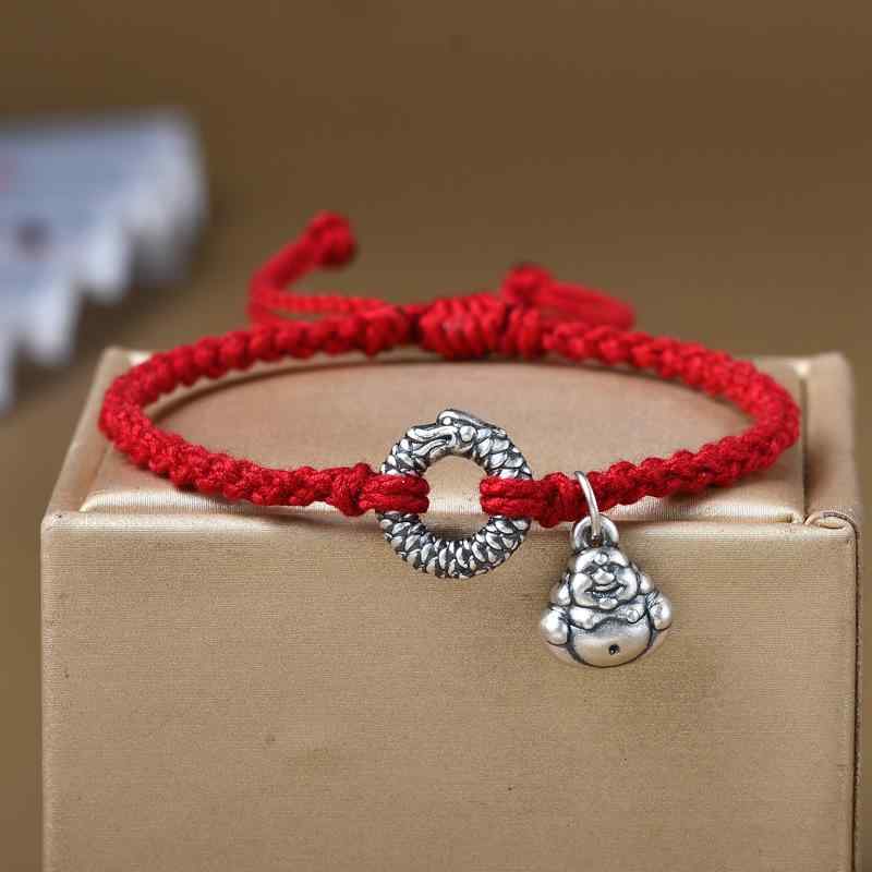 ブレスレット レディース メンズ ミサンガ ペア 平安扣 弥勒菩薩 健康 幸運 お守り レッド
