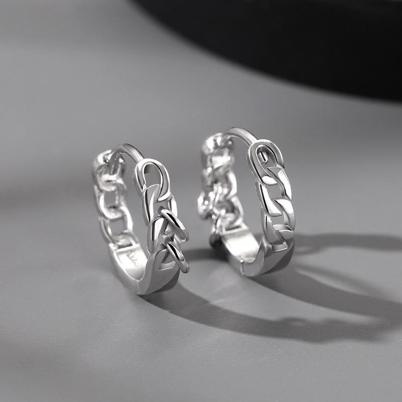 ピアス メンズ レディース シルバー925 イヤリング フープピアス チェーン 幾何学模様 電気メッキ加工