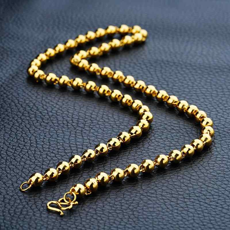 ネックレス 男性用 紳士 エレガント 镀金 光面 ラウンド ビーズ 数珠 佛珠 中国風 レトロ 文芸 アクセサリー 5mm 6mm 7mm 8mm 10mm 12mm