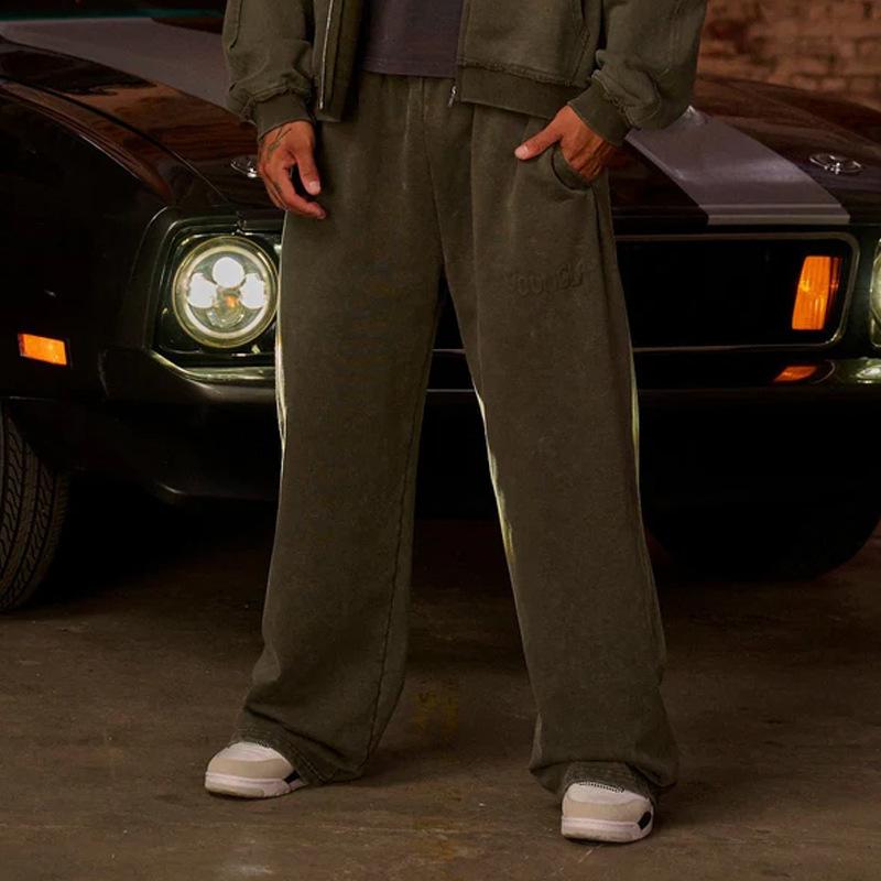 メンズ スウェットパンツ 男性用 厚手コットン プリント柄 リラックス ストレートパンツ スポーツ ウェ..