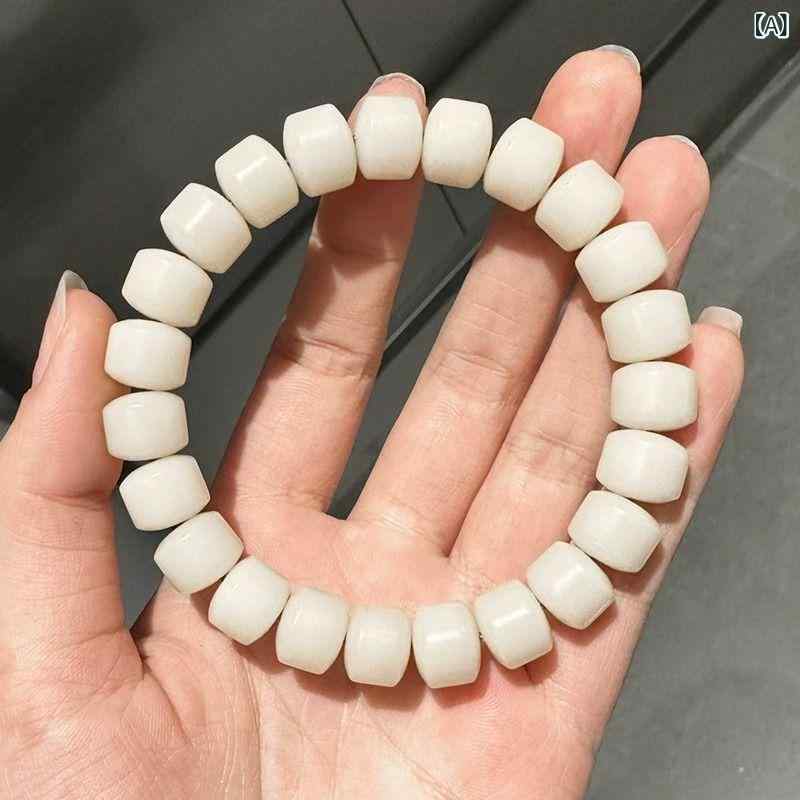 ブレスレット レディース メンズ 白玉菩提子 12mm 仏珠 数珠 クリーム色 ゴールド ハンドメイド アクセサリー 男性用 女性用 学生 贈り物