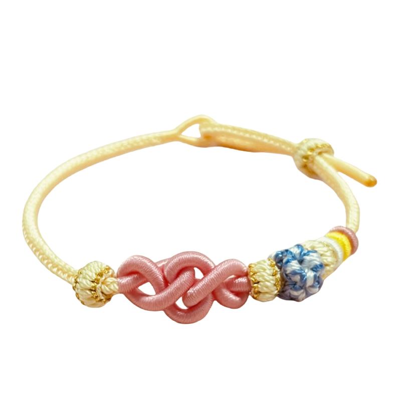 ブレスレット 男女兼用 DIY 編み込み お守り ゴールド 転運珠 赤紐 ハンドメイド ギフト ベージュ+赤 ..