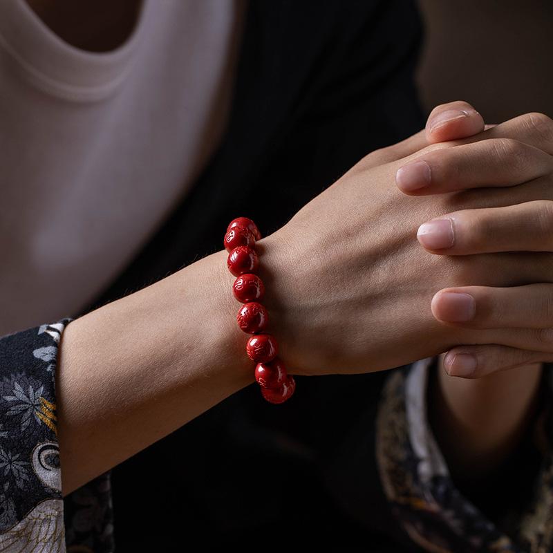 ブレスレット メンズ レディース 朱砂 帝王砂 六字真言 14k包金 チタン鋼 手作り アクセサリー ラッキ..