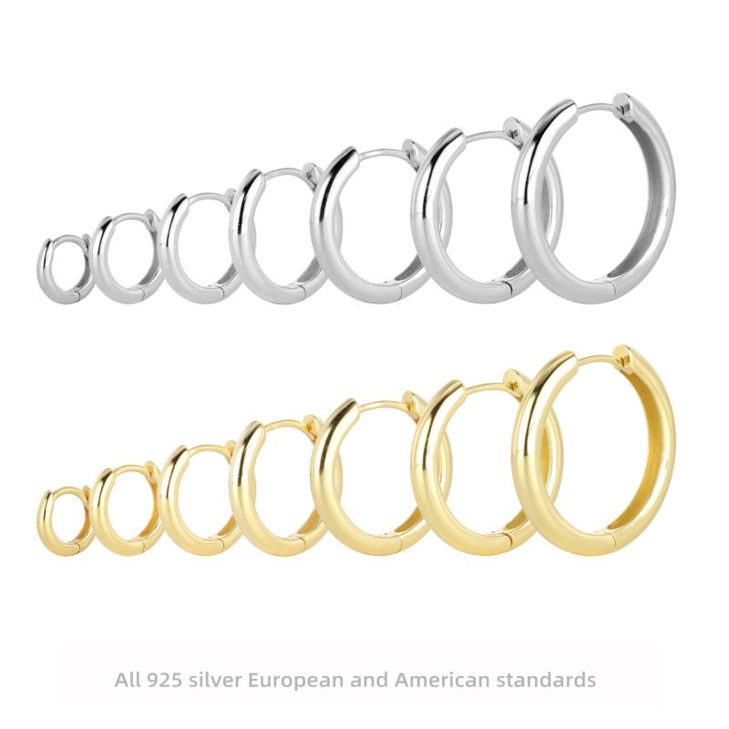 ピアス 男女兼用 S925 シルバー 幾何学 円形 フープピアス 電気メッキ加工 銀 金 ヴィンテージ シンプル