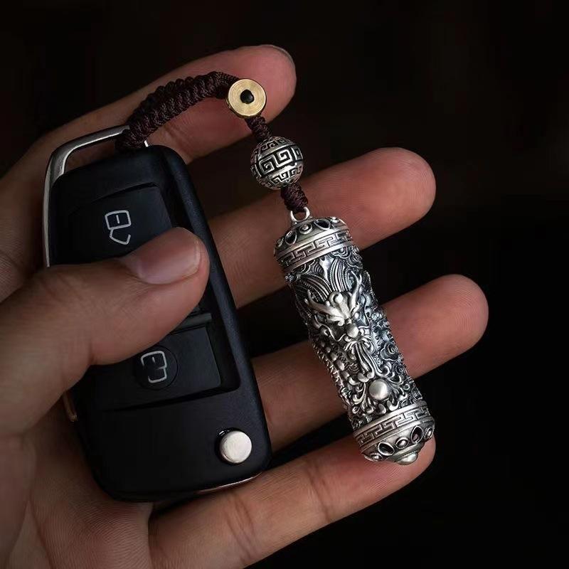 キーホルダー 男性用 祥龍 ラッキーアイテム 車 キーチェーン 電気メッキ加工 縁起物 レトロ