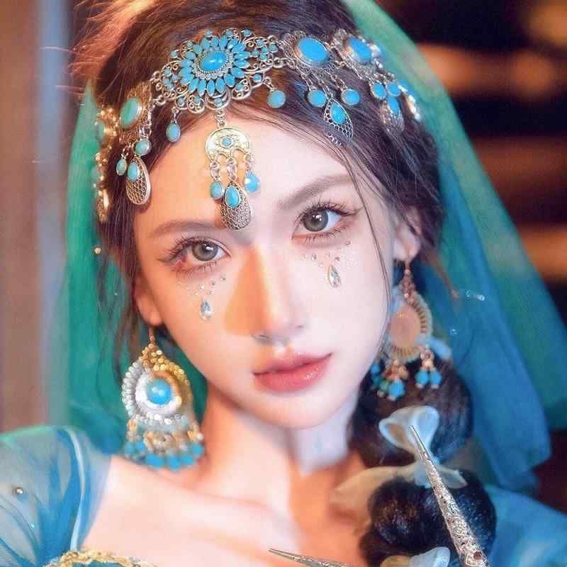 ヘアアクセサリー レディース ヘアピン & イヤリング 2点セット ターコイズ風 エスニック ボヘミアン 旅行 リゾート コスプレ ジュエリー