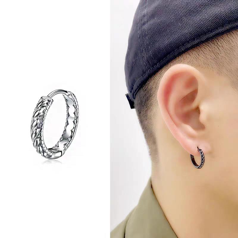 ピアス メンズ シルバー925 イヤリング シンプル 螺纹批花 花柄 イヤーカフ 銀 金 黒 男性用 アレルギ..