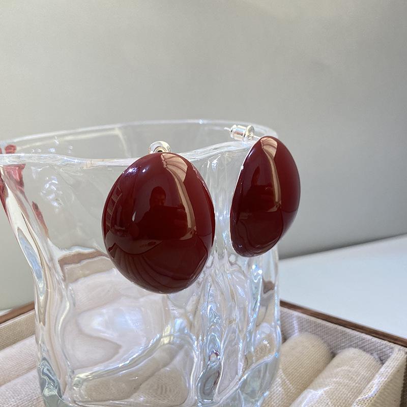 イヤリング レディース 女性用 安克拉レッド 幾何学 楕円 フープピアス 韓国 ヴィンテージ レトロ エレ..