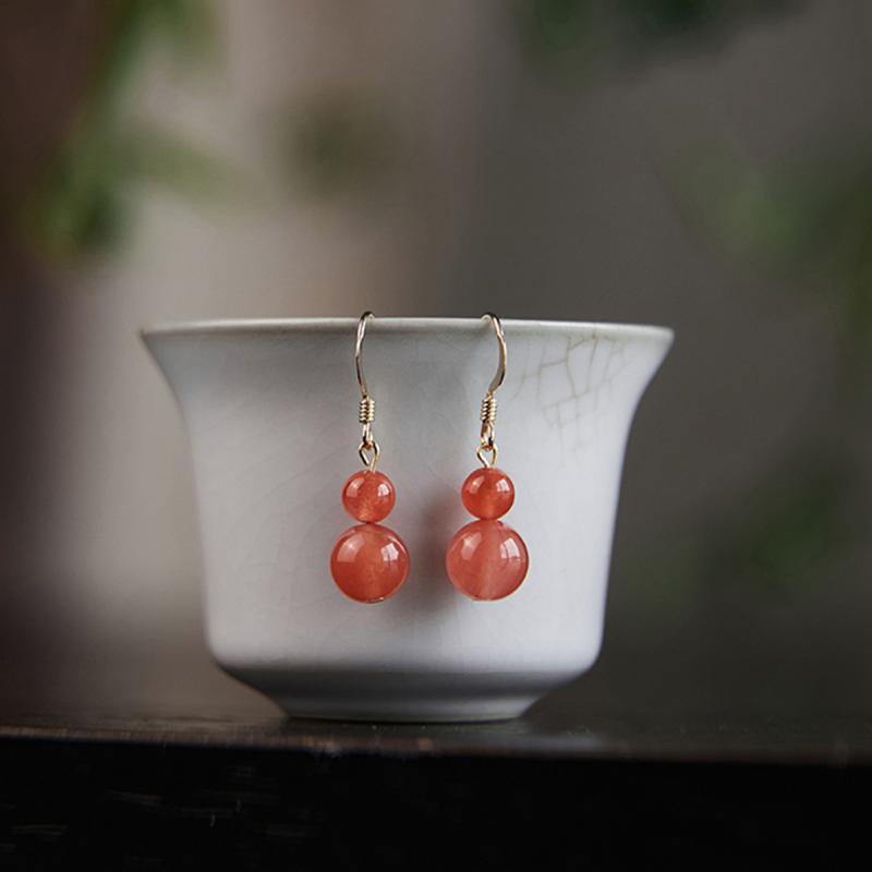 イヤリング レディース 女性用 S925銀 南紅瑪瑙 葫芦 フク 福禄モチーフ レトロ チャイナ風 レッド 赤 エスニック 民族風 ギフト(4)