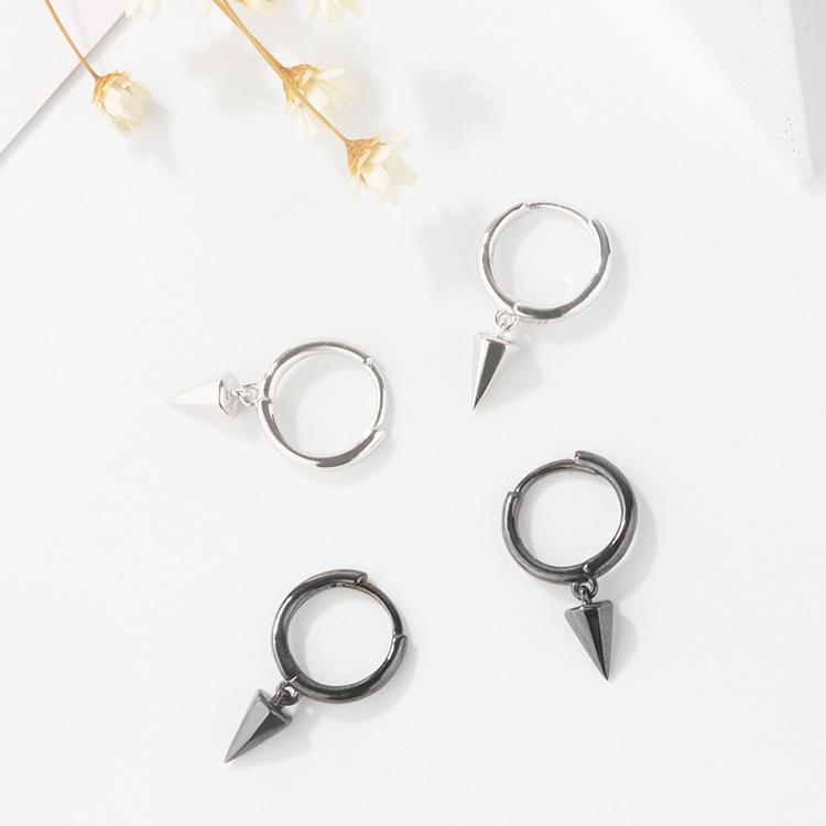 ピアス 男女兼用 シルバー925 幾何学模様 フープピアス イヤリング ブラック 電気メッキ加工